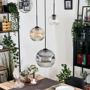 hofstein Ripoll Suspension, Boule lumineuse, Suspension, Suspension grappe Ambre, Clair, Fumé, 3 lumières* Lampes Modernes