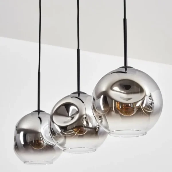 hofstein Ripoll Suspension, Boule lumineuse, Suspension Chrome, Clair, Fumé, 3 lumières* Lampes Modernes