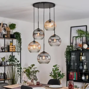 hofstein Ripoll Suspension, Boule lumineuse, Suspension grappe Ambre, Clair, Fumé, 5 lumières* Lampes Modernes