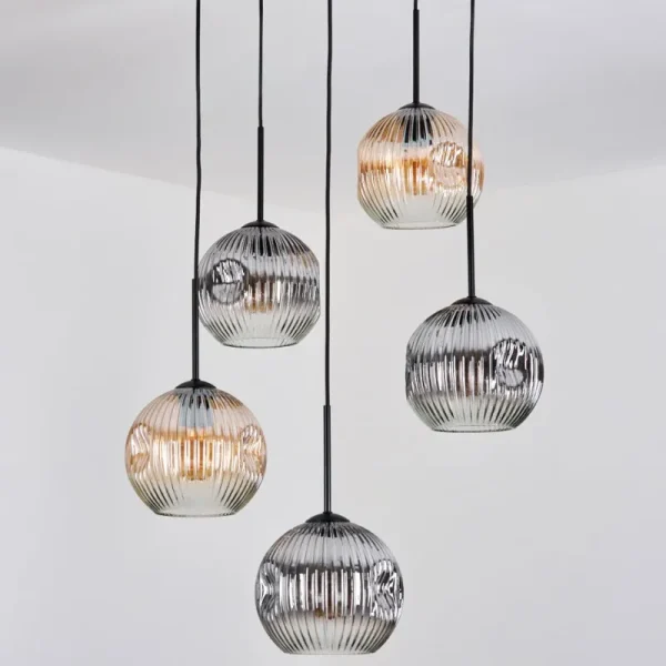 hofstein Ripoll Suspension, Boule lumineuse, Suspension grappe Ambre, Clair, Fumé, 5 lumières* Lampes Modernes