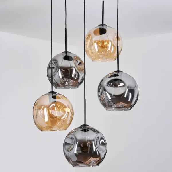 hofstein Ripoll Suspension, Boule lumineuse, Suspension grappe Ambre, Fumé, 5 lumières* Lampes Modernes