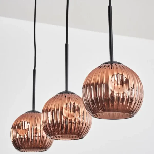 hofstein Ripoll Suspension, Boule lumineuse, Suspension Cuivré, 3 lumières* Lampes Modernes