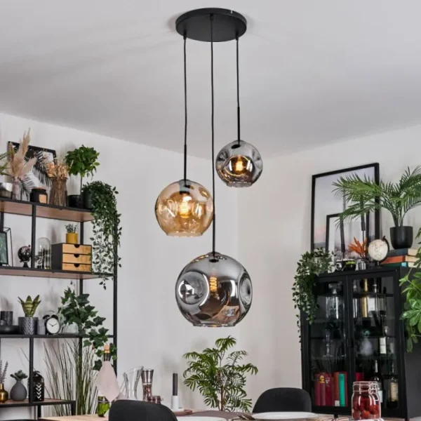 hofstein Ripoll Suspension, Boule lumineuse, Suspension, Suspension grappe Ambre, Fumé, 3 lumières* Lampes Modernes