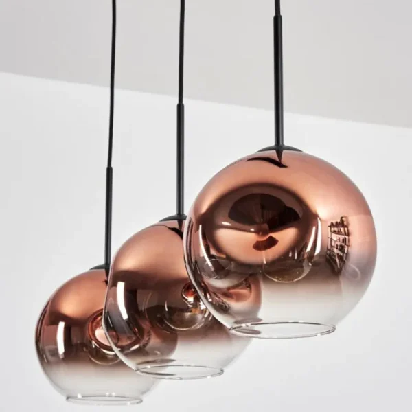 hofstein Ripoll Suspension, Boule lumineuse, Suspension Clair, Cuivré, 3 lumières* Lampes En Verre