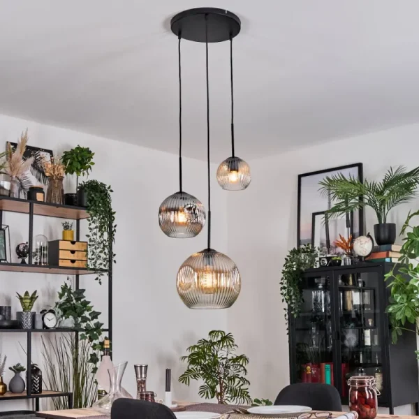 hofstein Ripoll Suspension, Boule lumineuse, Suspension grappe Ambre, Clair, Fumé, 3 lumières* Lampes Modernes