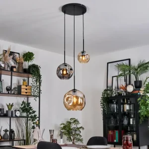 hofstein Ripoll Suspension, Boule lumineuse, Suspension Ambre, Fumé, 3 lumières* Lampes Modernes