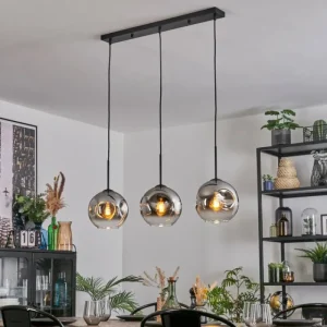 hofstein Ripoll Suspension, Boule lumineuse, Suspension Chrome, Clair, Fumé, 3 lumières* Lampes Modernes