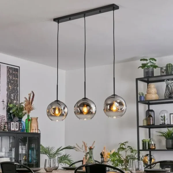 hofstein Ripoll Suspension, Boule lumineuse, Suspension Chrome, Clair, Fumé, 3 lumières* Lampes Modernes