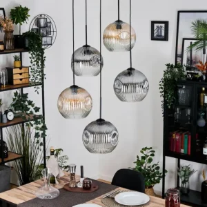 hofstein Ripoll Suspension, Boule lumineuse, Suspension grappe Ambre, Clair, Fumé, 5 lumières* Lampes Modernes