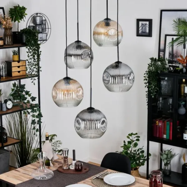 hofstein Ripoll Suspension, Boule lumineuse, Suspension grappe Ambre, Clair, Fumé, 5 lumières* Lampes Modernes