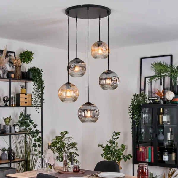 hofstein Ripoll Suspension, Boule lumineuse, Suspension grappe Ambre, Clair, Fumé, 5 lumières* Lampes Modernes