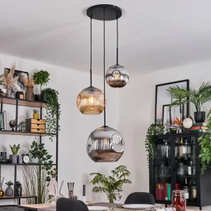 hofstein Ripoll Suspension, Boule lumineuse, Suspension, Suspension grappe Ambre, Chrome, Fumé, 3 lumières* Lampes Modernes