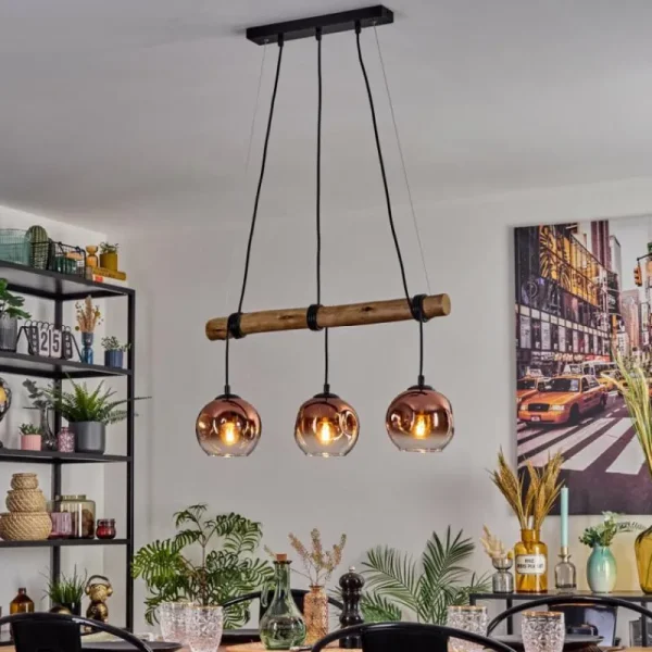 hofstein Ripoll Suspension, Boule lumineuse, Suspension Écru, Noir, 3 lumières* Lampes Modernes