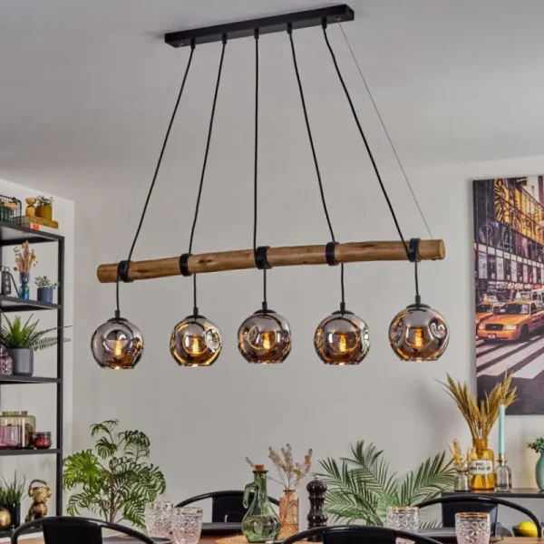hofstein Ripoll Suspension, Boule lumineuse, Suspension Écru, Noir, 5 lumières* Lampes Modernes