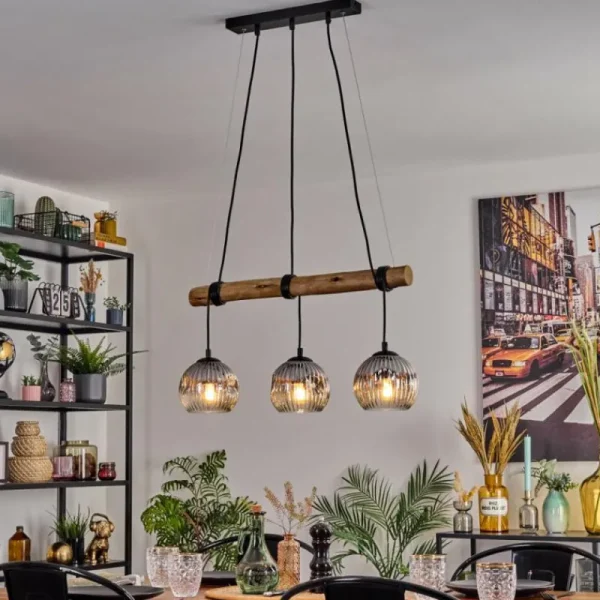 hofstein Ripoll Suspension, Boule lumineuse, Suspension Écru, Noir, 3 lumières* Lampes Modernes