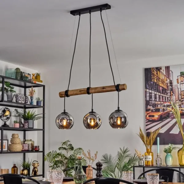hofstein Ripoll Suspension, Boule lumineuse, Suspension Écru, Noir, 3 lumières* Lampes Modernes