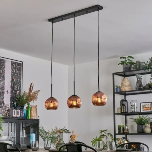 hofstein Ripoll Suspension, Boule lumineuse, Suspension Cuivré, 3 lumières* Lampes Modernes