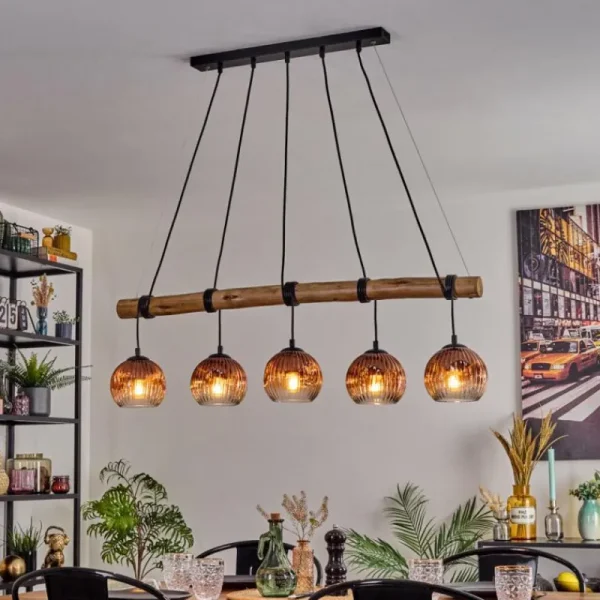 hofstein Ripoll Suspension, Boule lumineuse, Suspension Écru, Noir, 5 lumières* Lampes Modernes