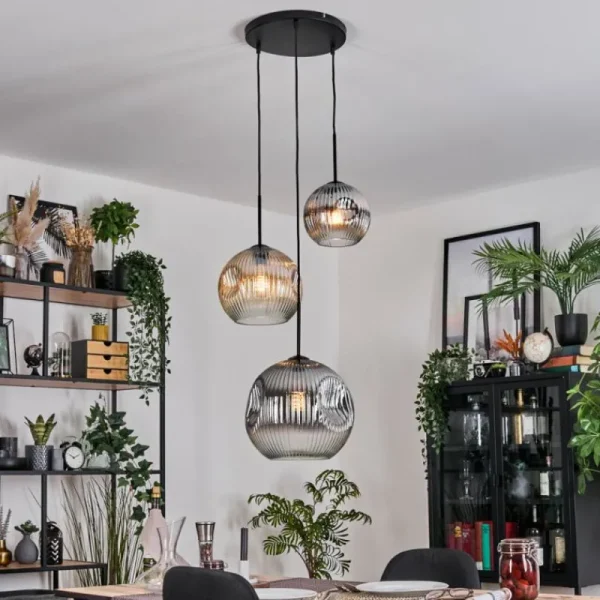 hofstein Ripoll Suspension, Boule lumineuse, Suspension, Suspension grappe Ambre, Clair, Fumé, 3 lumières* Lampes Modernes