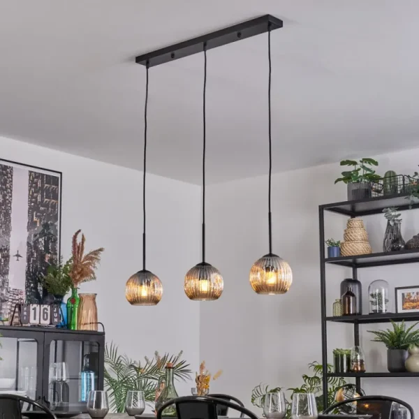 hofstein Ripoll Suspension, Boule lumineuse, Suspension Ambre, 3 lumières* Lampes Modernes