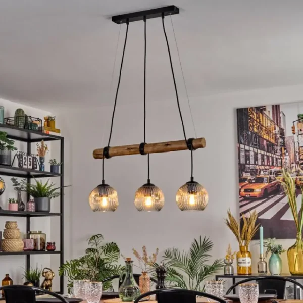 hofstein Ripoll Suspension, Boule lumineuse, Suspension Écru, Noir, 3 lumières* Lampes Modernes