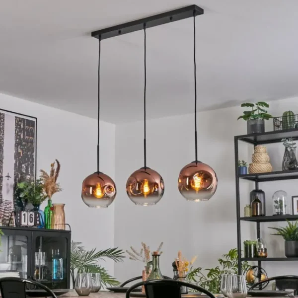 hofstein Ripoll Suspension, Boule lumineuse, Suspension Clair, Cuivré, 3 lumières* Lampes En Verre