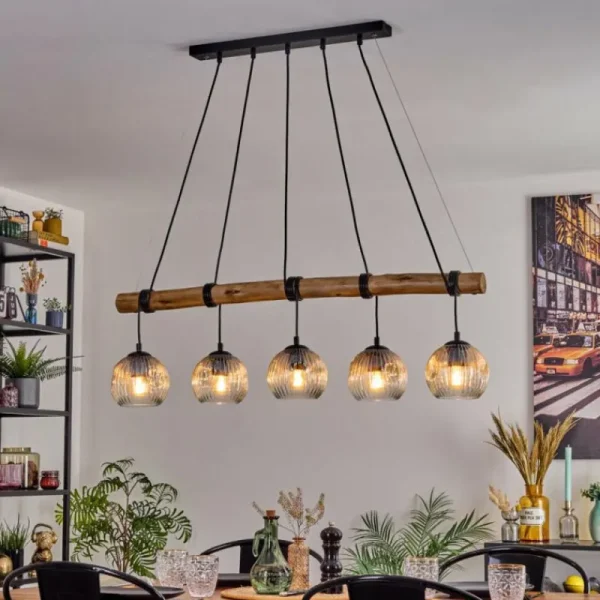 hofstein Ripoll Suspension, Boule lumineuse, Suspension Écru, Noir, 5 lumières* Lampes Modernes