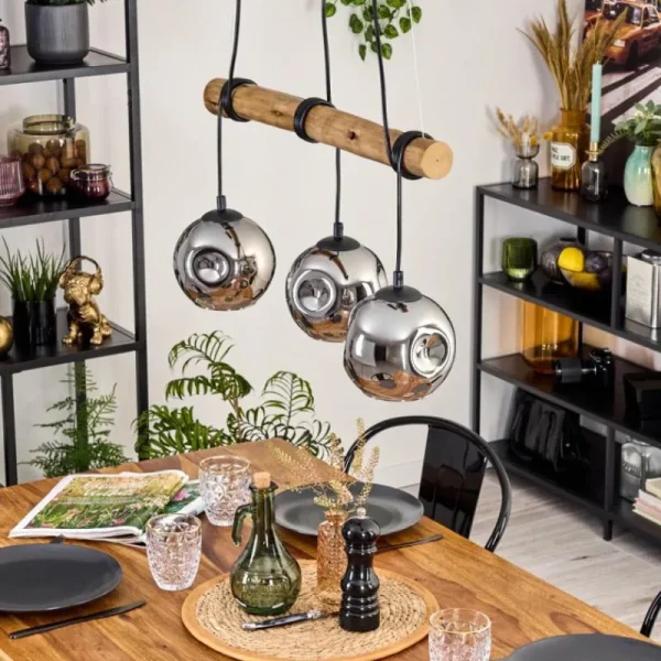 hofstein Ripoll Suspension, Boule lumineuse, Suspension Écru, Noir, 3 lumières* Lampes Modernes