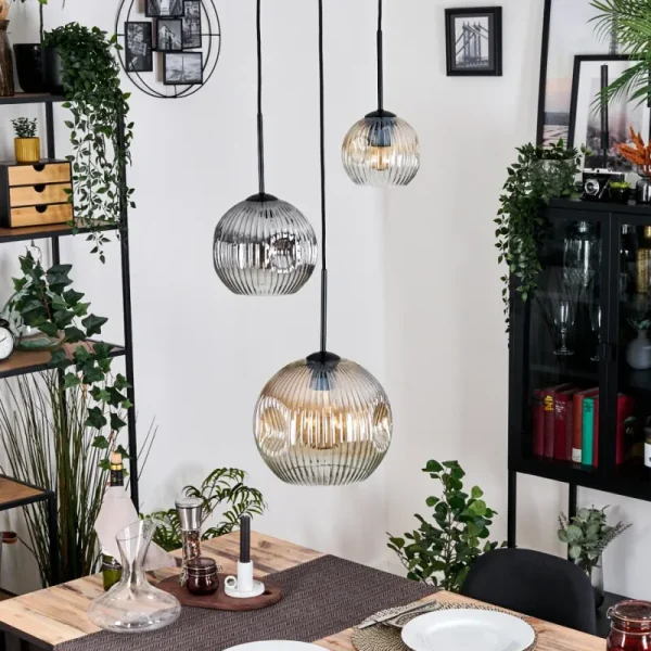 hofstein Ripoll Suspension, Boule lumineuse, Suspension grappe Ambre, Clair, Fumé, 3 lumières* Lampes Modernes