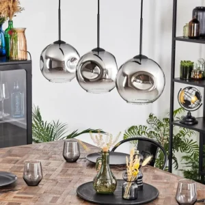 hofstein Ripoll Suspension, Boule lumineuse, Suspension Chrome, Clair, Fumé, 3 lumières* Lampes Modernes