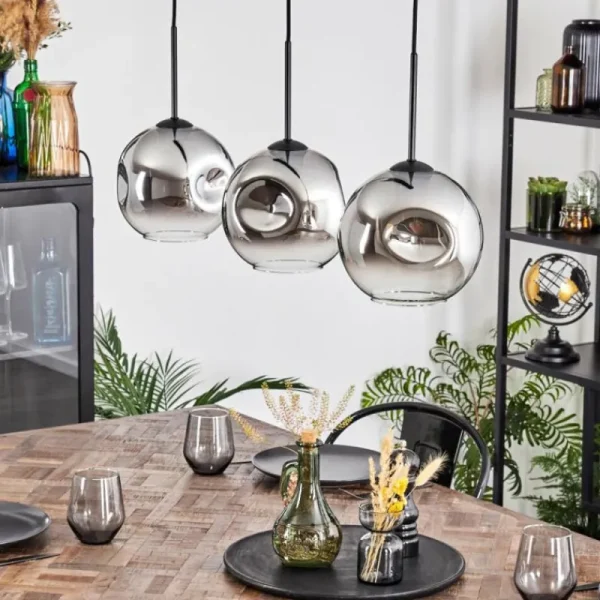 hofstein Ripoll Suspension, Boule lumineuse, Suspension Chrome, Clair, Fumé, 3 lumières* Lampes Modernes