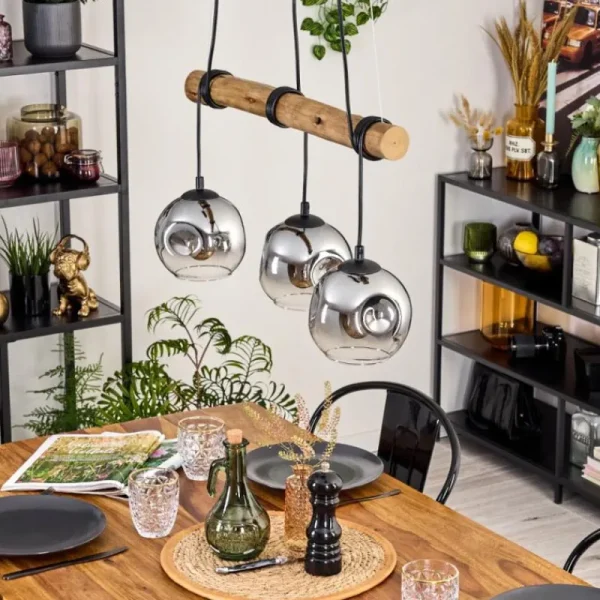 hofstein Ripoll Suspension, Boule lumineuse, Suspension Écru, Noir, 3 lumières* Lampes Modernes