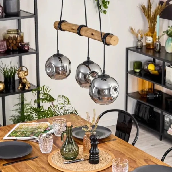 hofstein Ripoll Suspension, Boule lumineuse, Suspension Écru, Noir, 3 lumières* Lampes Modernes