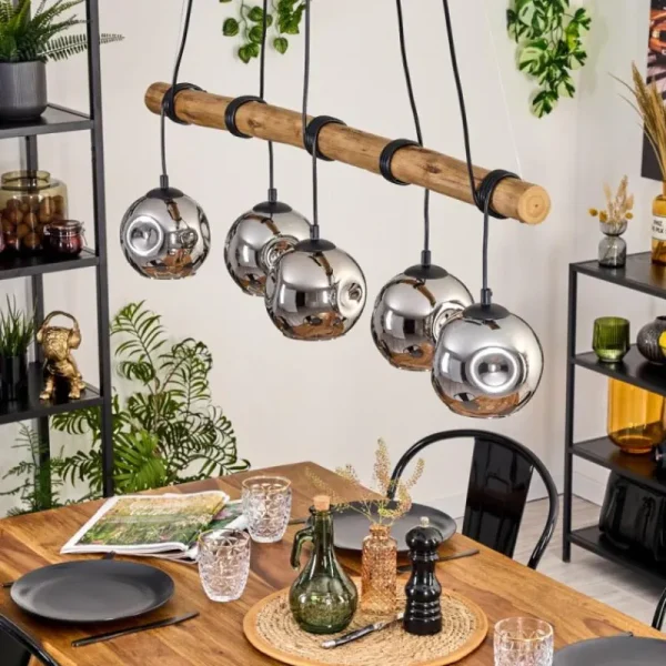 hofstein Ripoll Suspension, Boule lumineuse, Suspension Écru, Noir, 5 lumières* Lampes Modernes