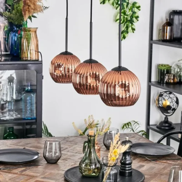 hofstein Ripoll Suspension, Boule lumineuse, Suspension Cuivré, 3 lumières* Lampes Modernes