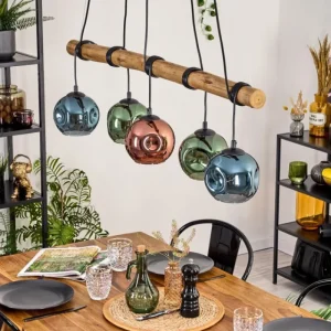 hofstein Ripoll Suspension, Boule lumineuse, Suspension Bleu, Vert, Cuivré, 5 lumières* Lampes Modernes