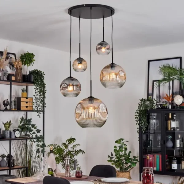 hofstein Ripoll Suspension, Boule lumineuse, Suspension grappe Ambre, Clair, Fumé, 5 lumières* Lampes Modernes