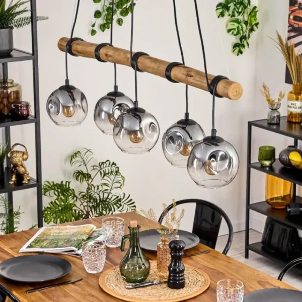 hofstein Ripoll Suspension, Boule lumineuse, Suspension Clair, Fumé, 5 lumières* Lampes Modernes
