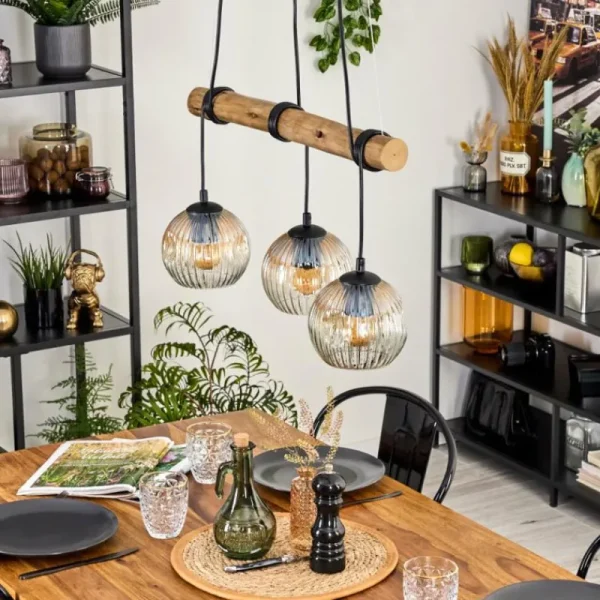 hofstein Ripoll Suspension, Boule lumineuse, Suspension Écru, Noir, 3 lumières* Lampes Modernes