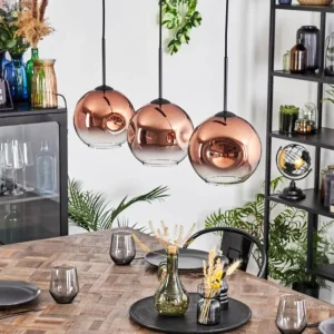 hofstein Ripoll Suspension, Boule lumineuse, Suspension Clair, Cuivré, 3 lumières* Lampes En Verre