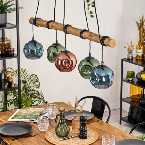 hofstein Ripoll Suspension, Boule lumineuse, Suspension Bleu, Vert, Cuivré, 5 lumières* Lampes Modernes