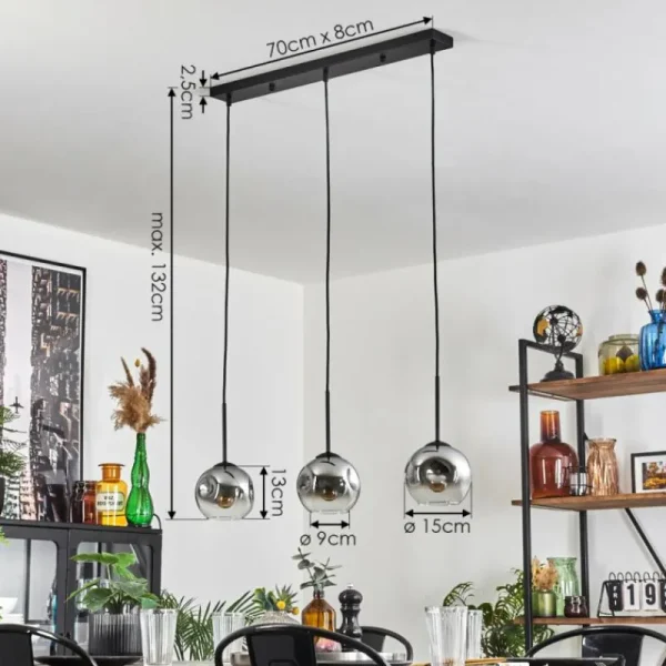 hofstein Ripoll Suspension Chrome, Clair, 3 lumières* Lampes En Verre