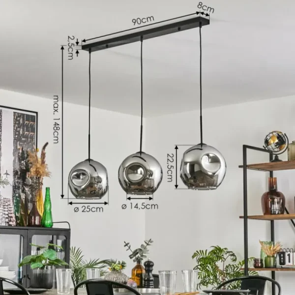 hofstein Ripoll Suspension Chrome, 3 lumières* Lampes En Verre
