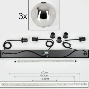 hofstein Ripoll Suspension Chrome, 3 lumières* Lampes En Verre