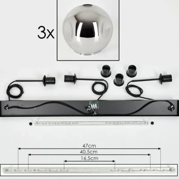 hofstein Ripoll Suspension Chrome, 3 lumières* Lampes En Verre