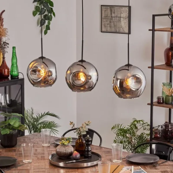 hofstein Ripoll Suspension Chrome, 3 lumières* Lampes En Verre