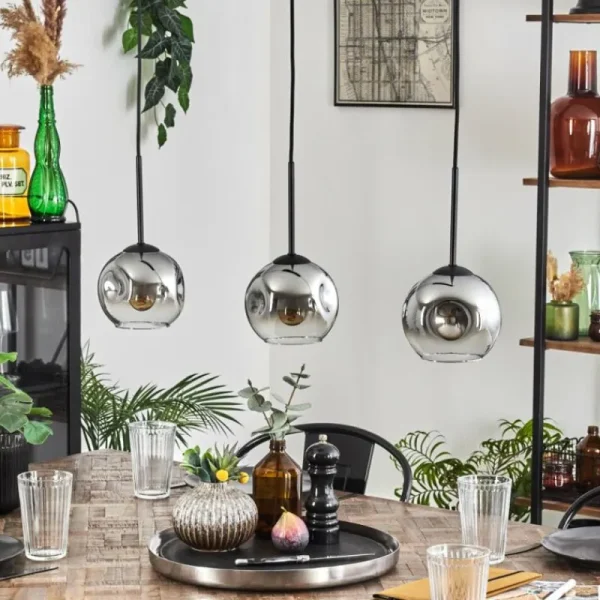 hofstein Ripoll Suspension Chrome, Clair, 3 lumières* Lampes En Verre