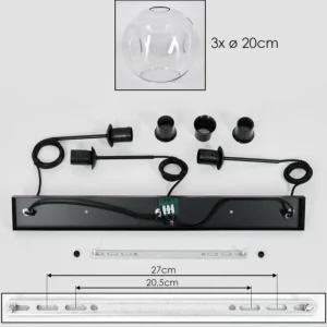 hofstein Ripoll Suspension Clair, 3 lumières* Lampes En Verre