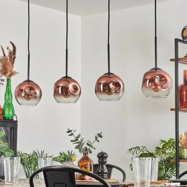 hofstein Ripoll Suspension Clair, Cuivré, 4 lumières* Lampes En Verre