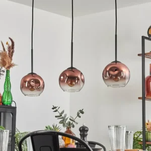hofstein Ripoll Suspension Clair, Cuivré, 3 lumières* Lampes En Verre